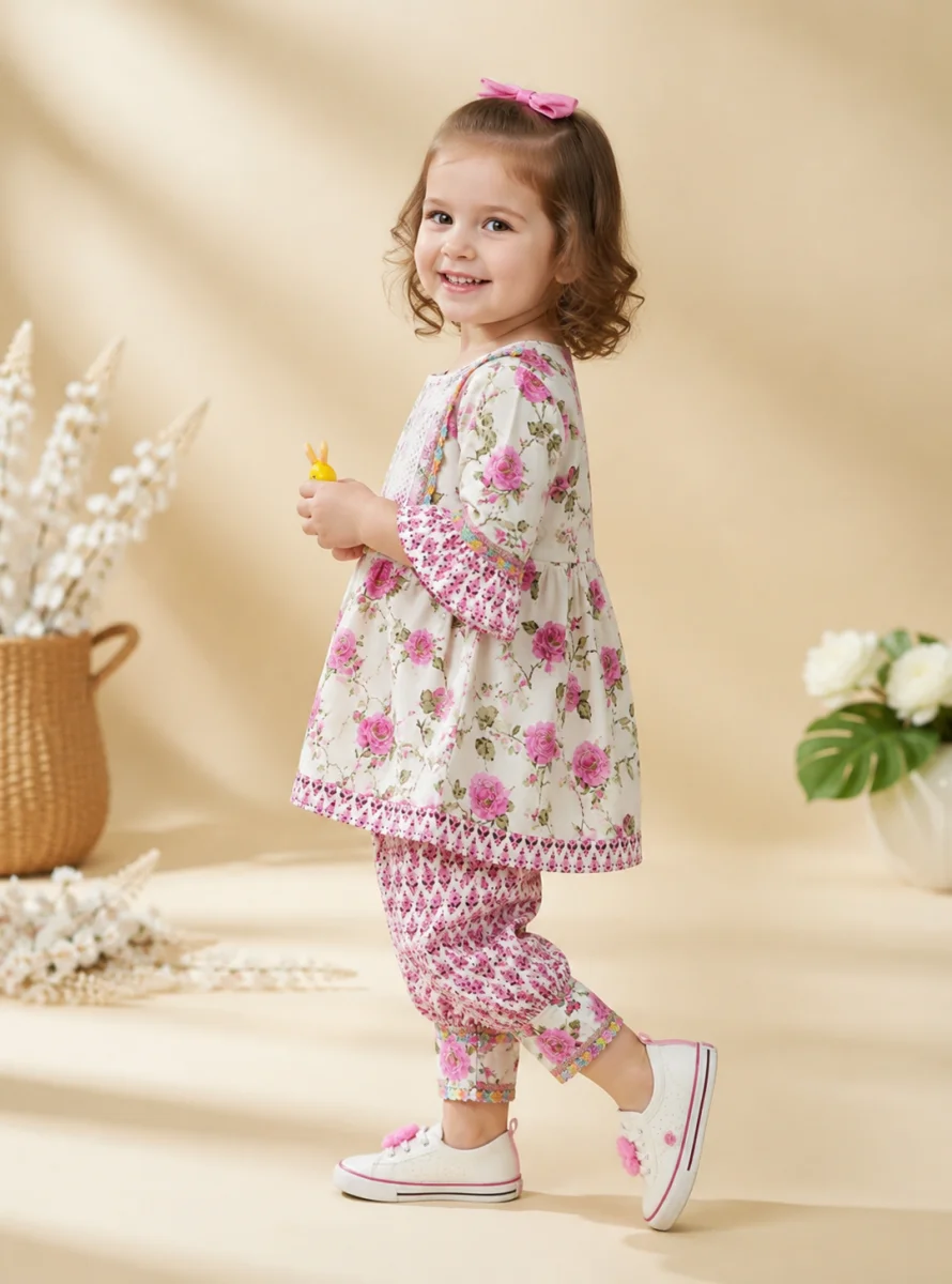 Girls Floral Printed Frock & Patiala Pant Set | 2-Piece Ethnic Wear for Kids