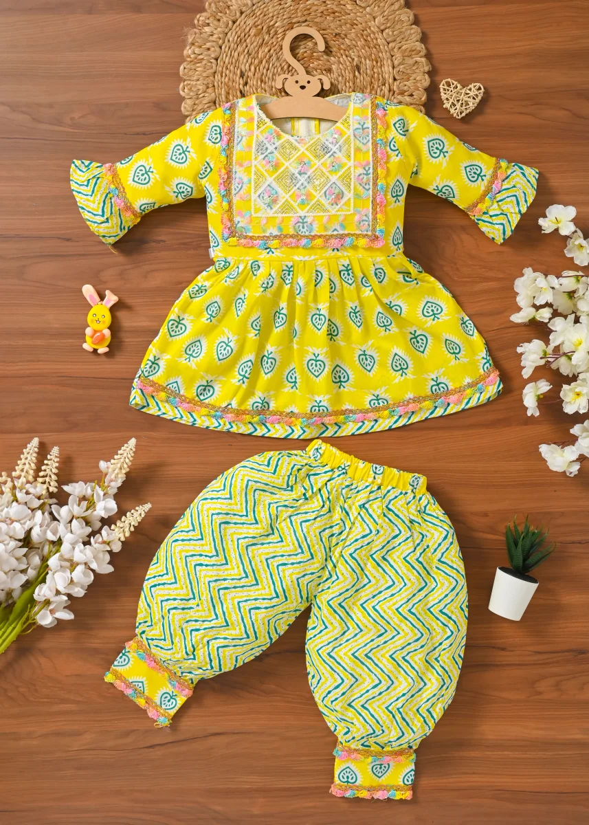 Girls Printed Frock & Patiala Pant Set | 2-Piece Ethnic Dress for Kids