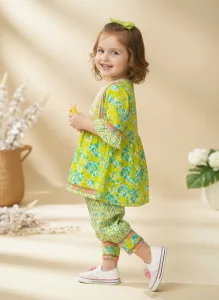 Kids Girl Yellow Floral Printed Frock and Patiala Set