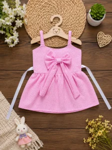 Girls Pink Gingham Bow Detail Poly-Cotton Dress