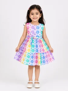 Girls Multicolor Fit & Flare Dress | Sleeveless Cotton Casual Party Wear Frock